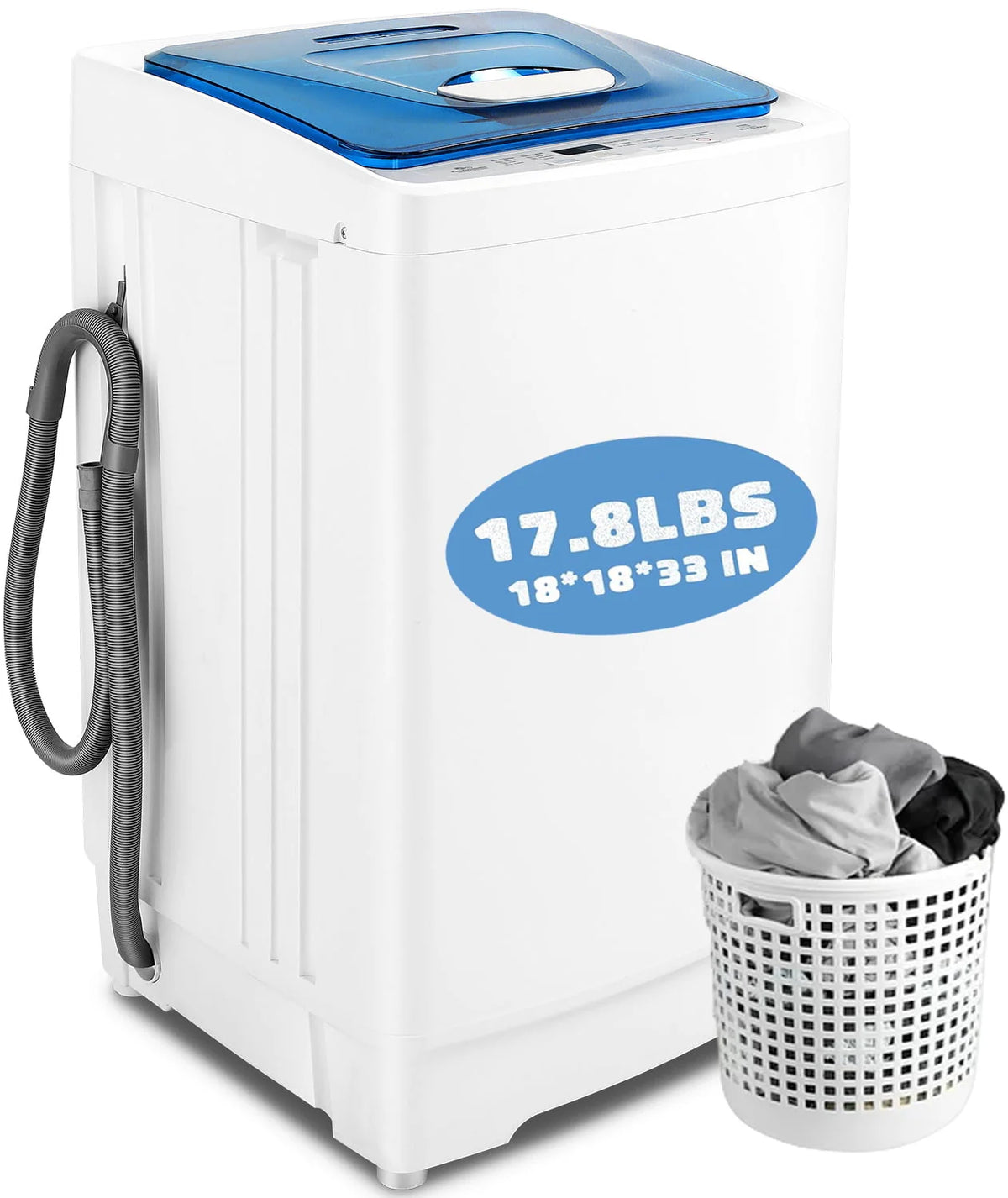 Tikmboex Fully Automatic Washing Machine, 17.8lbs Washer and Dryer Combo with Dual Inlets for Hot and Cold Water, Portable Washing Machine with LED Display & 1 Adjustable feet & Wheels