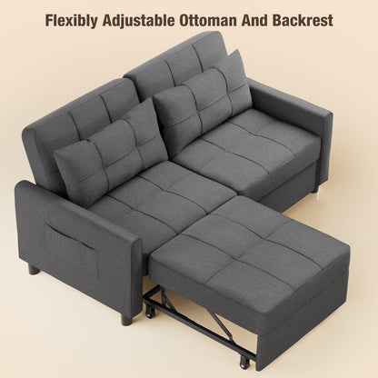 Sofa Bed, Lofka 3-in-1 Convertible Sleeper Sofa with Storage, Adjustable Backrest & Pull Out Function - Sleeper Chair for Small Space, Apartment, Dark Grey