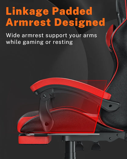 Bigzzia Gaming Chair with Footrest, Gaming Chair for Adult with Headrest and Lumbar Support,Red