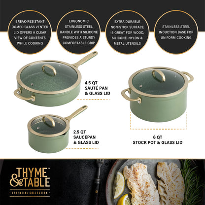Thyme & Table 12-Piece Non-Stick Supreme Cookware Set, Pots and Pans Set - Cream
