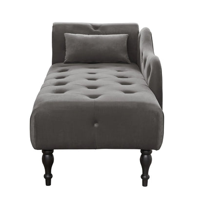 Chaise Lounge Chair, 60.6" Velvet Button Tufted Upholstered Lounge Couch with Solid Wood Legs and Pillow Elegant Couch Sleeper with Nailhead Trim & Armrest Chaise Lounge Indoor for Living Room, Grey