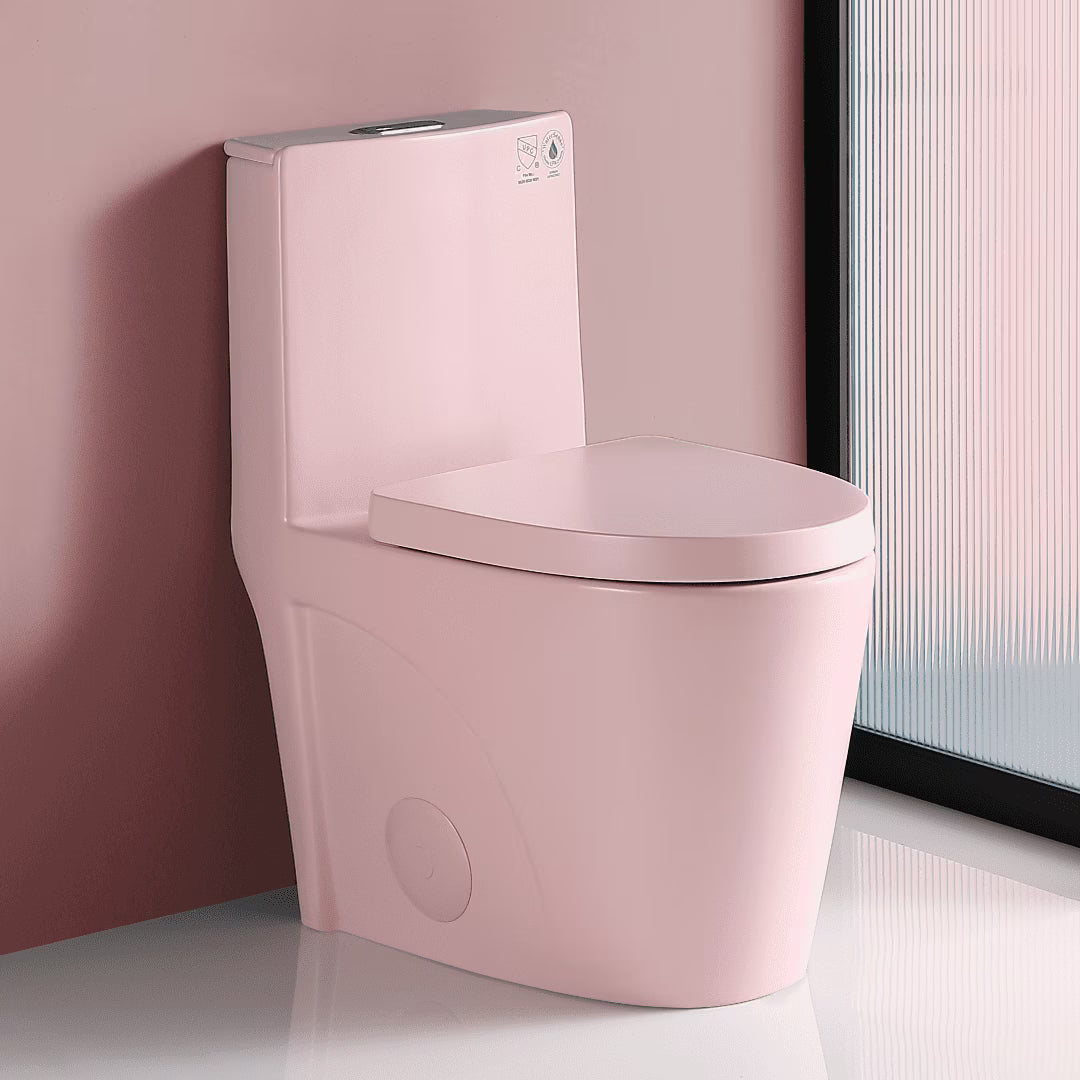 GINOST 1.1/1.60 GPF Dual-Flush One Piece Toilet, Water-Saving Elongated Comfort Height Floor Mounted, Soft Close 1000 Gram Map Flushing Score Toilet, Rose 23T01-RS