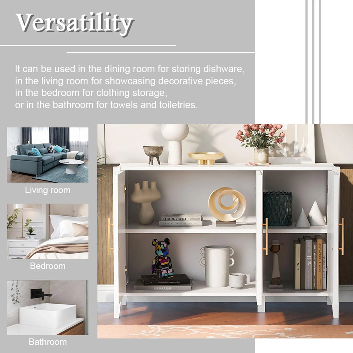 Black Accent Cabinet, Atumon Storage Cabinet Furniture, Modern Buffet Sideboard, Wooden Accent Cabinet with 3 Doors, Accent Storage Cabinet for Entryway Hallway Living Room, 48"L x 17.7"W x 31.9"H