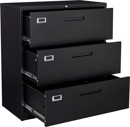 STANI Lateral File Cabinet with Lock, 3 Drawer Lockable Filing Cabinet, Large Metal Storage File Cabinet for Hanging Files Letter/Legal/F4/A4 Size