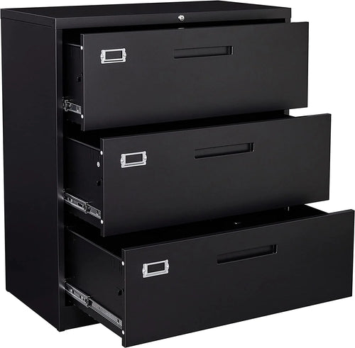 STANI Lateral File Cabinet with Lock, 3 Drawer Lockable Filing Cabinet, Large Metal Storage File Cabinet for Hanging Files Letter/Legal/F4/A4 Size