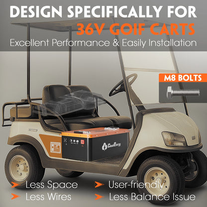 36V(38.4V) LiFePO4 Golf Cart Battery Built-in 200A Bluetooth BMS,with 20A Charger,Touch Monitor,6000+ Cycles,Perfect for Golf Carts,Trolling Motor(GFS36V-60Ah with Charger)