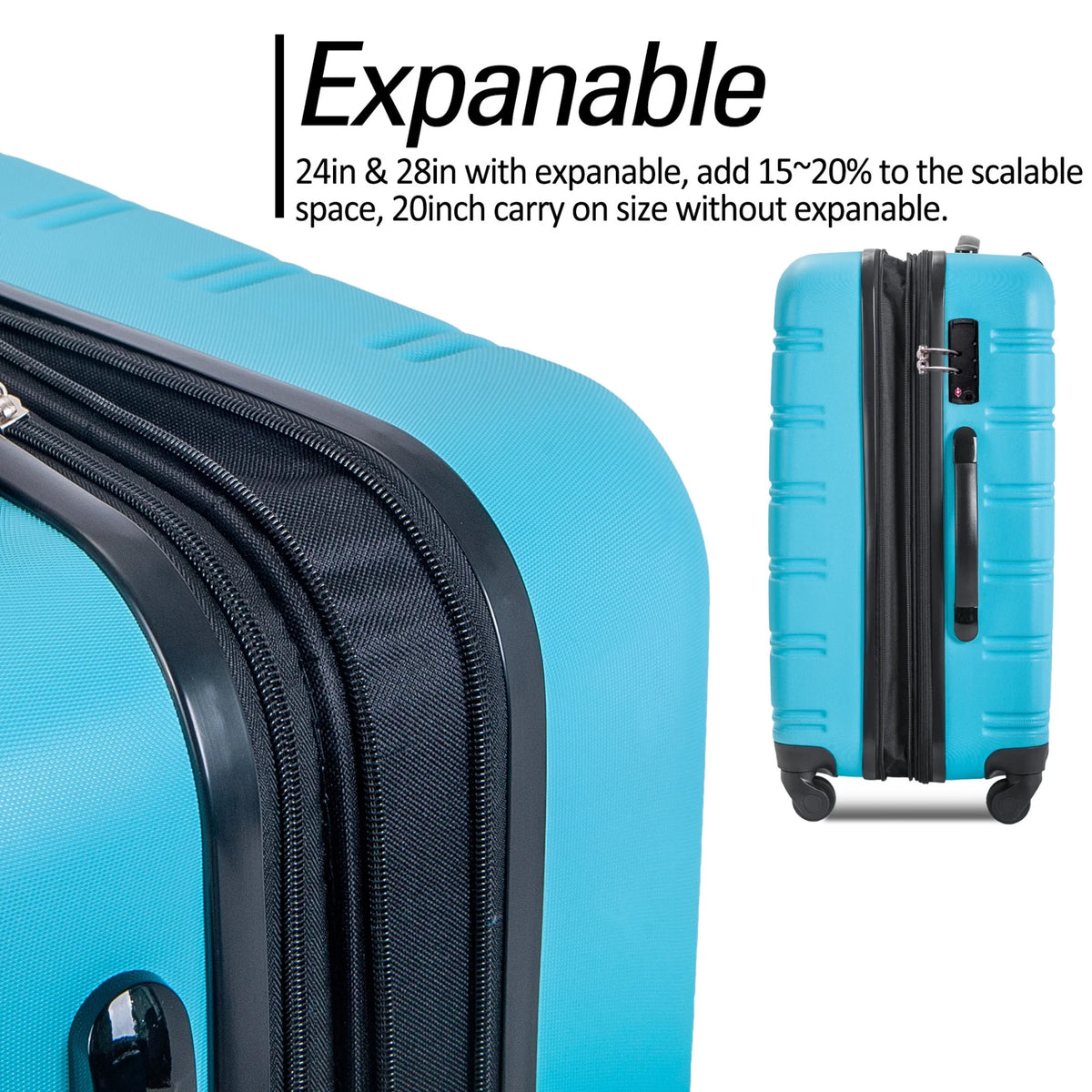 3 Piece ABS Luggage Set, Luggage with Spinner Wheel & TSA  20/24/28 inch, Purple