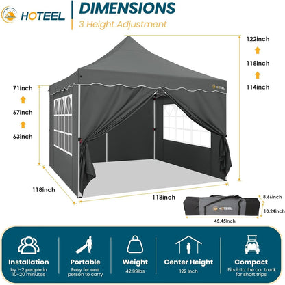 SANOPY 10' x 20' Pop up Canopy Party Tent with 6 Removable Sidewalls, Wave Eave Outdoor Waterproof Patio Gazebo Tent with Carry Bag, Backyards Camping Picnics, Black