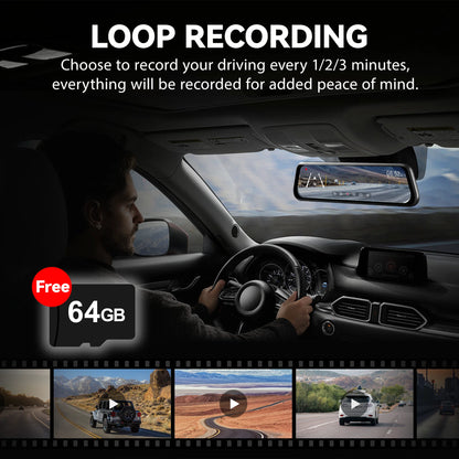 WolfBox 10" Touch Screen Dash Cam Front and Rear, 4K+1080P Rear View Mirror Backup Car Camera with Night Vision, GPS, Free 64GB Card