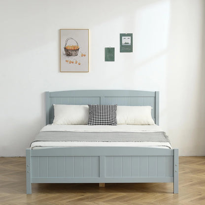 Zimtown Queen Bed Frame,Solid Pine Wood Kids Twin Platform Bed Frame, Bedroom Queen Bed with Headboard for Adults, Gray
