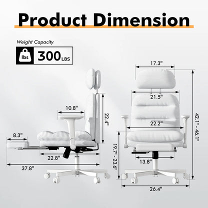 Ninecer Ergonomic Office Chair with Footrest, Big and Tall Computer Desk Chair for Adults, Adjustable Swivel Chair with Headrest Lumbar Support, Black