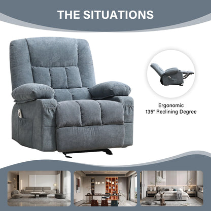 JONPONY Massage Swivel Rocker Recliner Chair with Vibration Massage and Heat Ergonomic Lounge Chair for Living Room with Rocking Function and Side Pocket, 2 Cup Holders, USB Charge Port,Grey