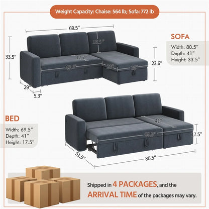 Alden Design Reversible Sectional Sofa with USB & Type-C Ports for Livingroom, Light Gray