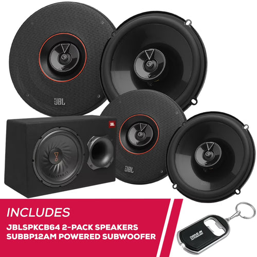 New JBL 2-Pack JBLSPKCB64 6.5" 2-Way Car Speakers & SUBBP12AM Powered Subwoofer