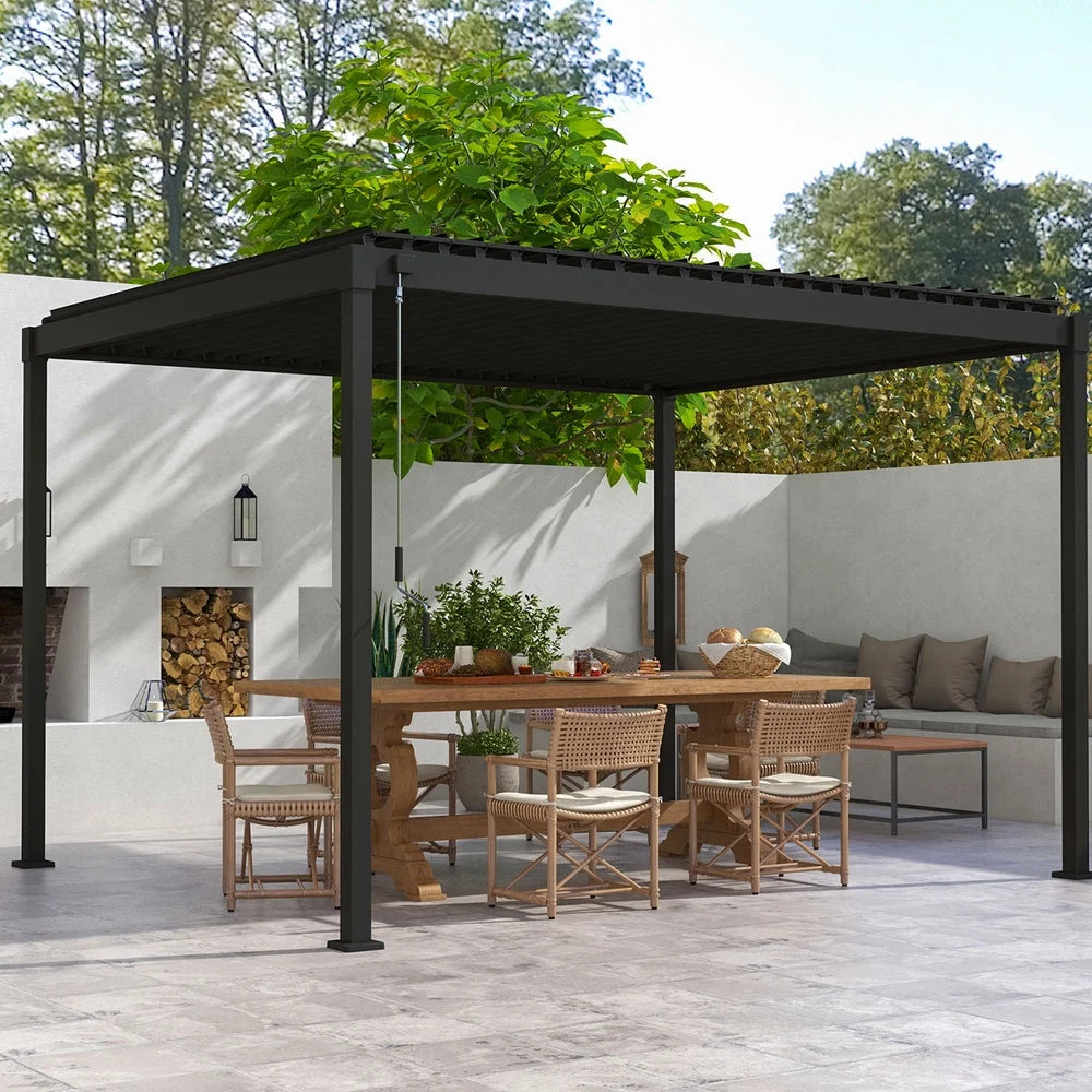 Mirador 10'x 10' Outdoor Pergola, 80S Steel Frame w/ Adjustable Louvers Roof for Garden, Patio, Backyard, Dark Gray