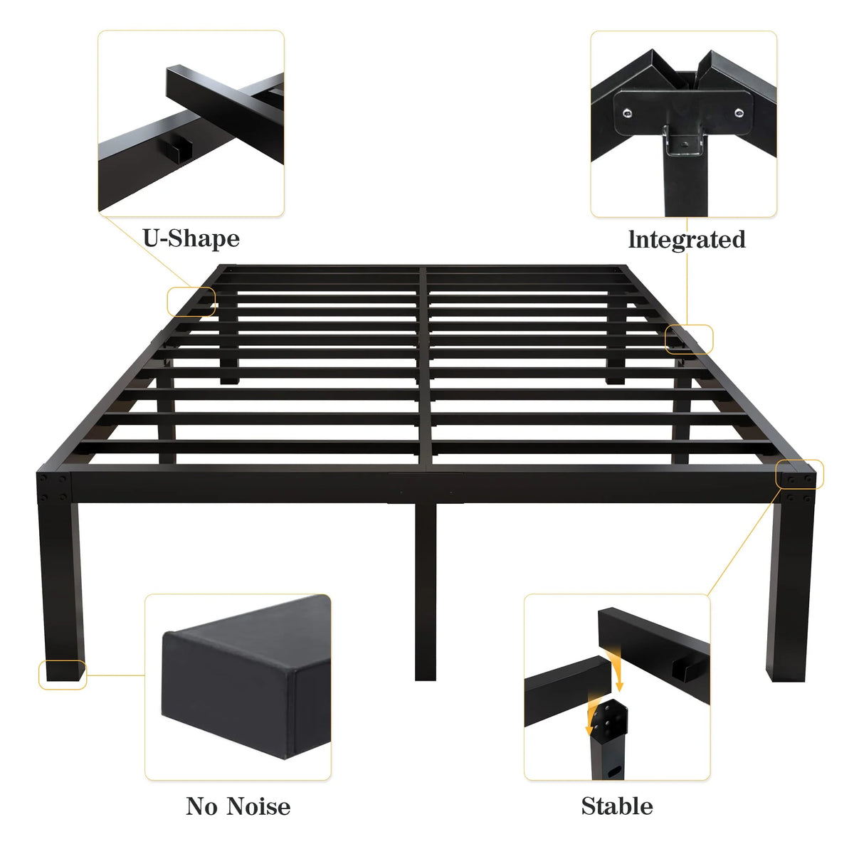 yookare 18" 4000lbs Heavy Duty Platform Metal Bed Frame, Queen