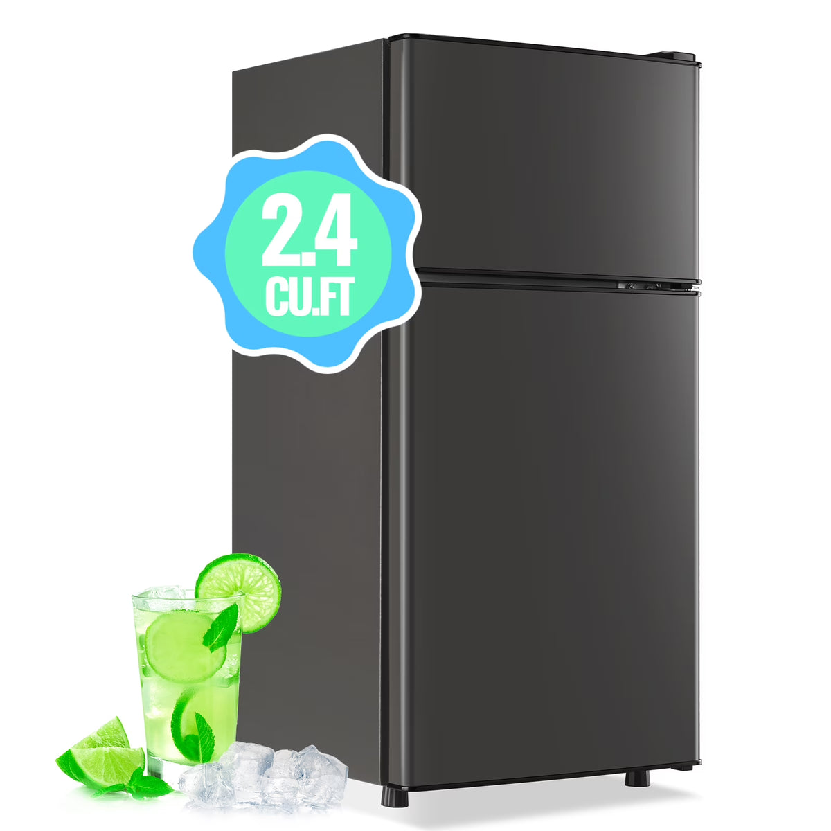 DEMULLER 2.4 Cu.ft Refrigerator Mini Fridge with Freezer Dual Door Personal Fridge New Silver Sale