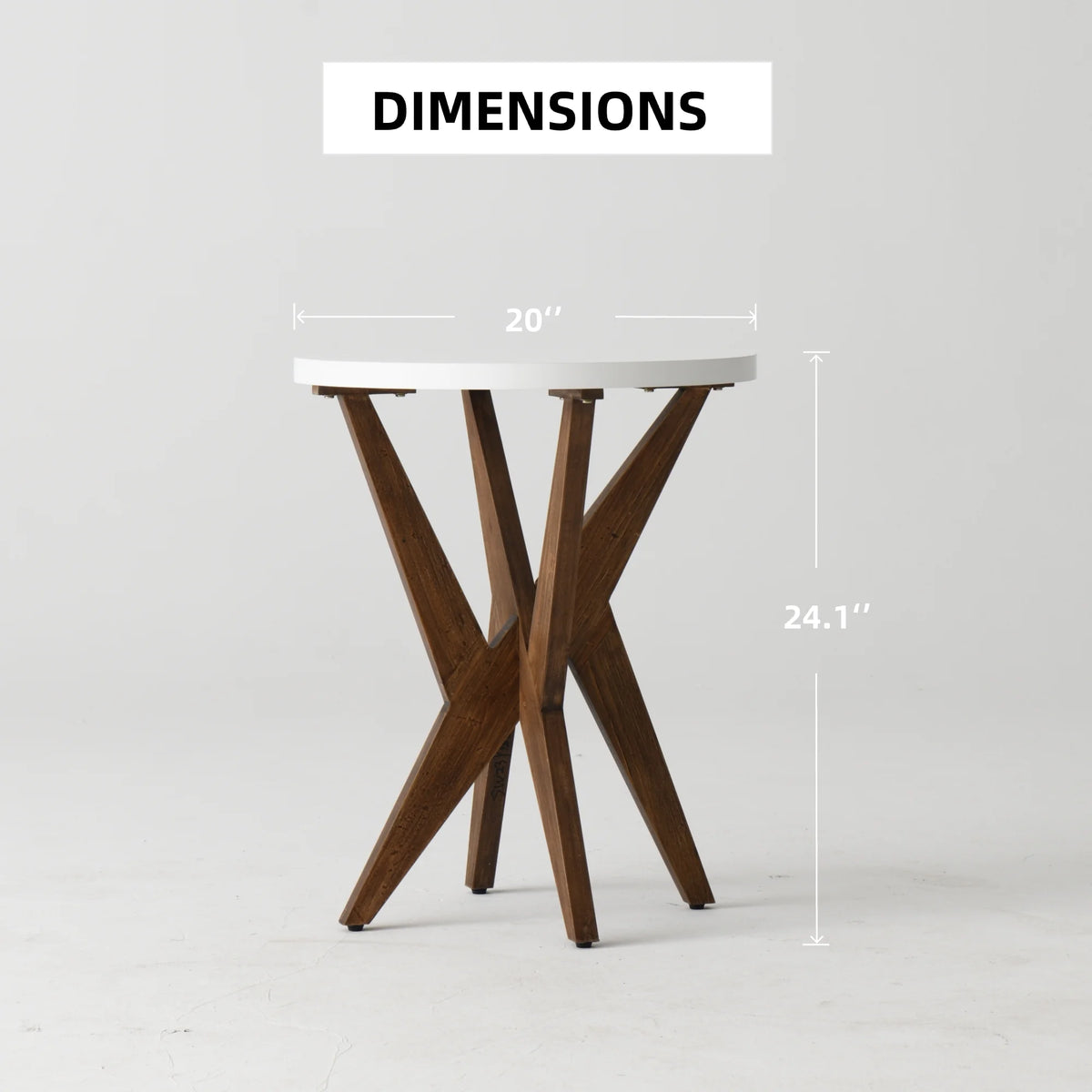 Farmhouse-style Solid Wood Crossed Legs Round Table, Boho Small Side Table with a White Top, Modern Wooden Bedside Table suitable for Bedroom, Living room, and Small Spaces, Easy to Assemble