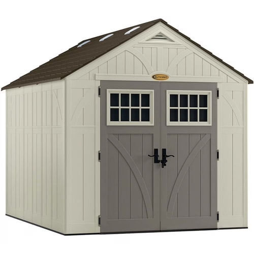 Suncast Metal and Resin Storage Shed, Vanilla, 8ft x 10ft, 547 Cu. ft. coverage area