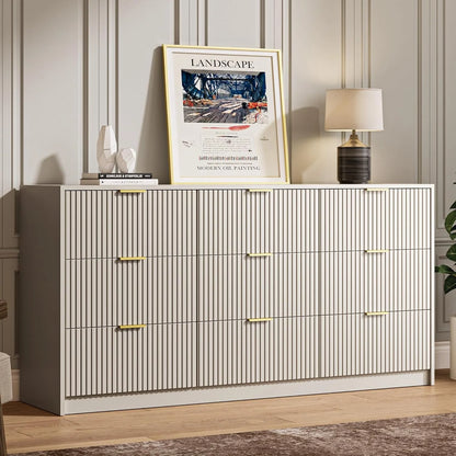 Furniway Fluted Large 9-Drawer Black Dresser