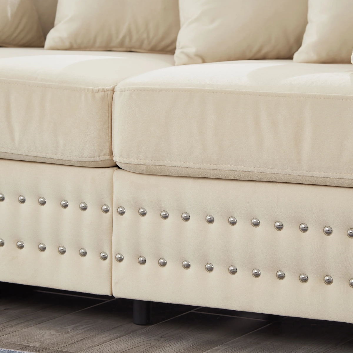 Modern Velvet Sofa Set 2+3 Seater Sofa Loveseat Couch with Silver Nail Trim, Square Armrests and Hidden Storage, Luxury Living Room Couch with Pocket Spring Cushions