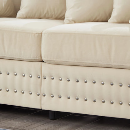 Modern Velvet Sofa Set 2+3 Seater Sofa Loveseat Couch with Silver Nail Trim, Square Armrests and Hidden Storage, Luxury Living Room Couch with Pocket Spring Cushions