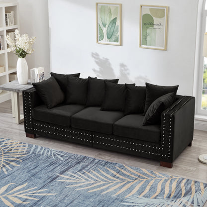 Modern Velvet Sofa Set 2+3 Seater Sofa Loveseat Couch with Silver Nail Trim, Square Armrests and Hidden Storage, Luxury Living Room Couch with Pocket Spring Cushions