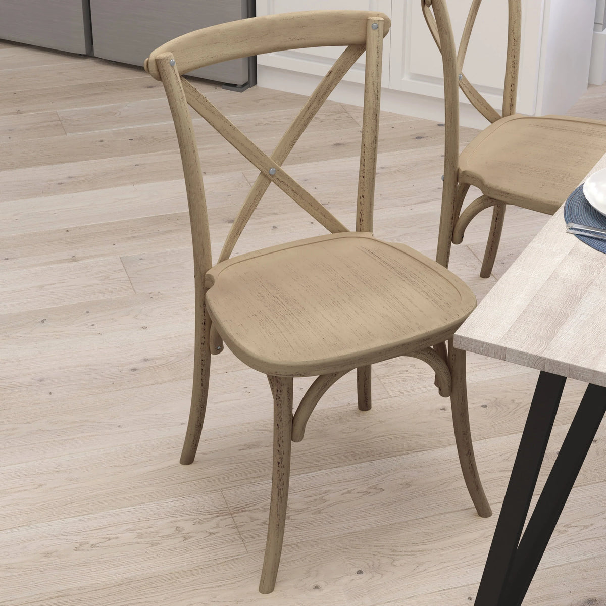 Merrick Lane X-Back Bistro Style Wooden High Back Dining Chair in Natural with White Grain