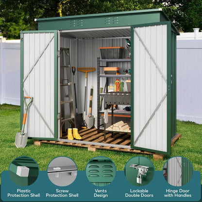 8x6 ft Outdoor Storage Shed on Sale, Sheds & Outdoor Storage with Lockable Doors, Metal Garden Shed by Durable Galvanized Steel for Patio, Lawn - Dark Gray