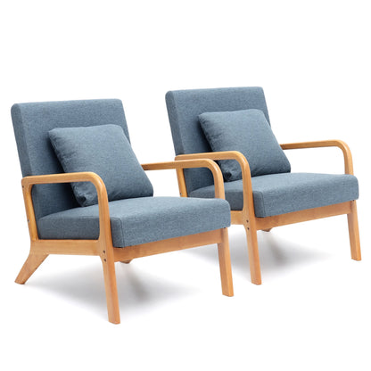 JULY'S SONG Mid Century Modern Accent Chair Set of 2, Linen Upholstered Reading Chairs for Living Room, 25.6" W Fabric Comfy Armchair, Beige