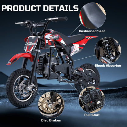 49cc Dirt Bike for Kids, Tcdjtc Gas Dirt Bike with 27 Miles Max Range, Kids Dirt Bike with 18 MPH Max Speed, Gas Powered Dirt Bike with 132 LBS Capacity, Mini Motorcycles for Kids, Gas Mini Bike