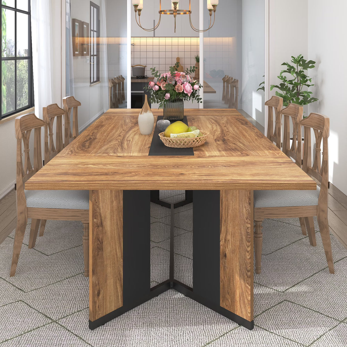 71 inch Large Rectangular Dining Table for 6-8 People, Dining Table with Marble-Color Wood Waterproof Tabletop and Adjustable Leg, 6ft Luxurious Family Dinner Table for Office Kitchen Living Room