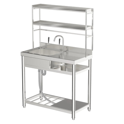 23.8'' Stainless Steel Sink Laundry Tub, Free Standing Laundry Sink with Washboard, Commercial Utility Tub with Cold & Hot Water Faucet for Garage Laundry Room Kitchen