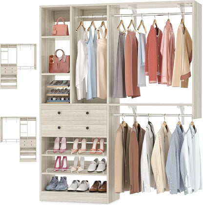 iSunirm 5FT Closet System with Drawers,5FT Closet System with Drawers, 60" Closet Organizer System with 2 Hanging Shelving Perfect Storage Solution for Organizing Your Closet