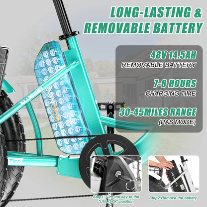 20" x 4" Fat Tire Electric Tricycle for Adult, 7 Speeds Electric Trike 48V 500W Motorized Tricycle , Electric Three Wheels Bicycle for Senior, Aluminum Frame & Rear Basket ,16mph