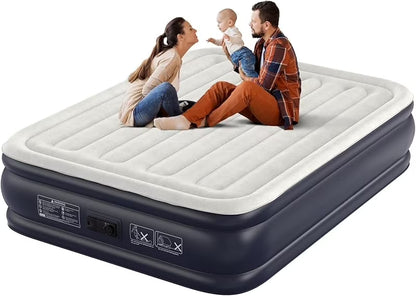 Air Mattress Full with Built in Pump,18''Inflatable Mattress of Upgraded Vertical Beams,Self Inflatable/Deflation Blow Up Mattress in 3 Mins,Flocked Top Airbed with Carry Bag for Home, Camping-wpp