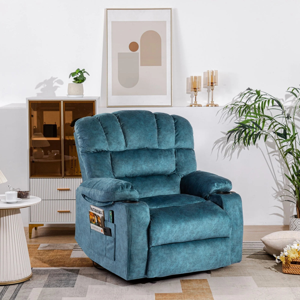 Colerline 40.9" Wide Super Soft and Oversize  Modern Design Velvet Upholstered Manual Recliner Chair with Heating and Massage, Green
