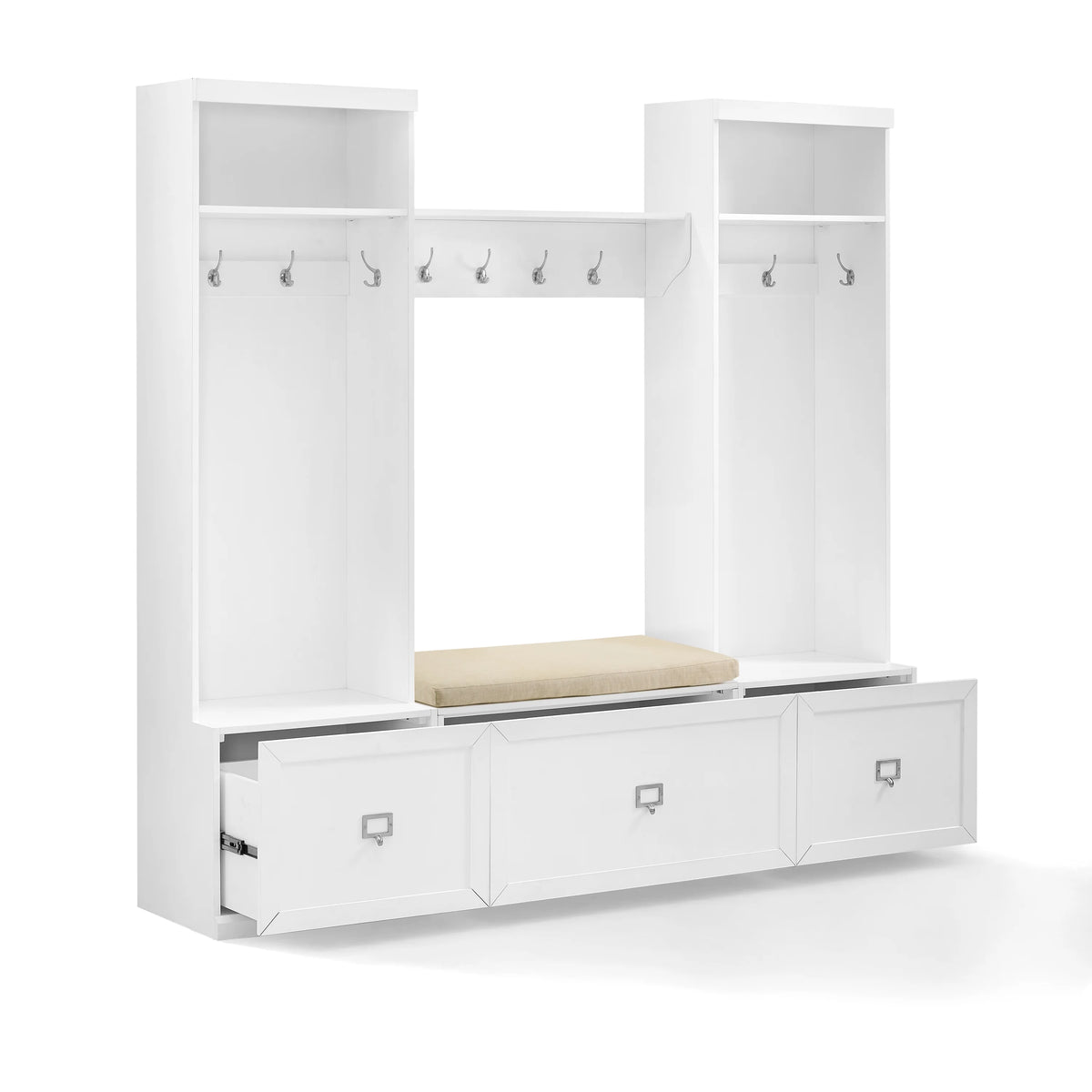 Crosley Furniture Harper 4Pc Entryway Set White - Bench, Shelf, & 2 Hall Trees
