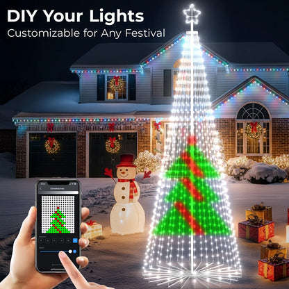 8FT 191 LED Christmas Cone Tree Smart Light with 58 Modes DIY Timer Remote Dimmable Artificial Christmas Tree for Porch Yard Patio Indoor Outdoor Xmas Holiday Decor