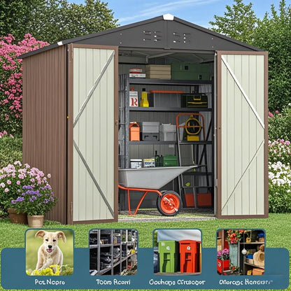 8x6 ft Outdoor Storage Shed on Sale, Sheds & Outdoor Storage with Lockable Doors, Metal Garden Shed by Durable Galvanized Steel for Patio, Lawn - Dark Gray