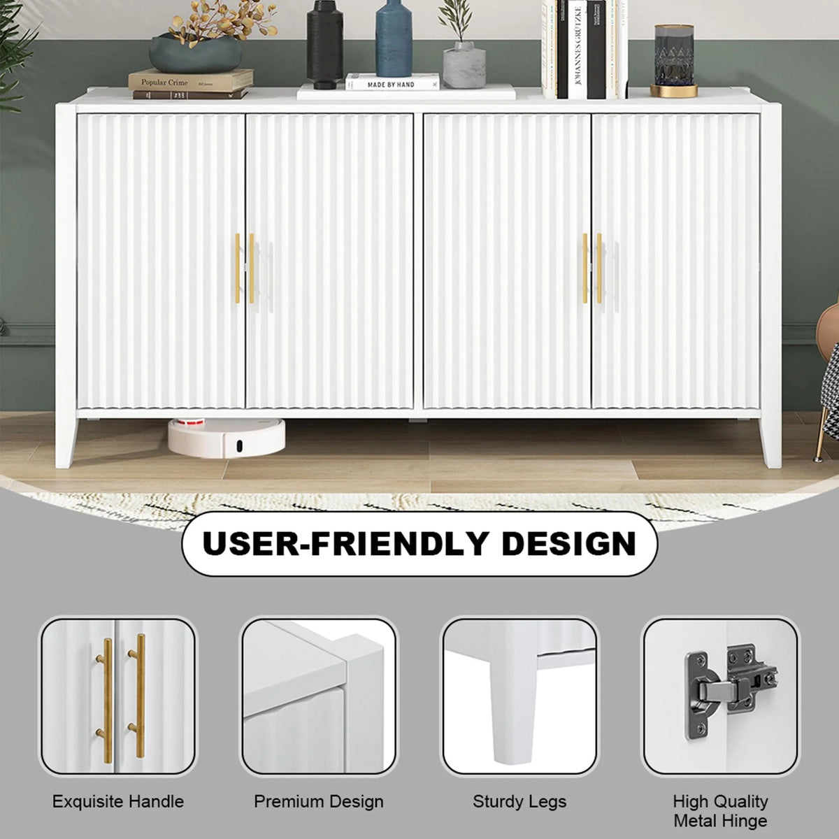 Black Accent Cabinet, Atumon Storage Cabinet Furniture, Modern Buffet Sideboard, Wooden Accent Cabinet with 3 Doors, Accent Storage Cabinet for Entryway Hallway Living Room, 48"L x 17.7"W x 31.9"H