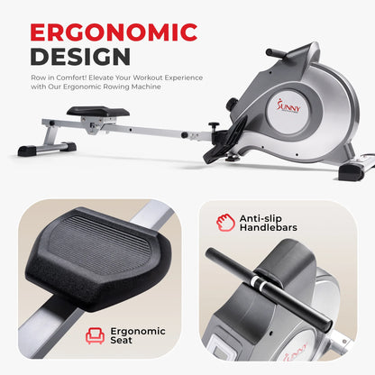 Sunny Health & Fitness 53.4" Extended Slide Rail Magnetic Rowing Machine Rower with Free SunnyFit App Membership - SF-RW5515