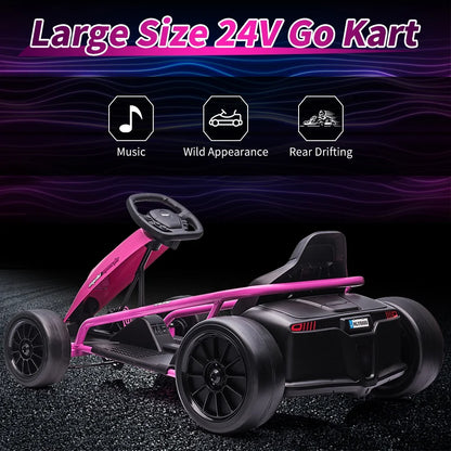 Kojooin Go Kart for Kids,24V Battery 300WX2 Motors Pedal On Foot Go Cart,8MPH High Speed Drifting Car with Slow Start Function,Rose red