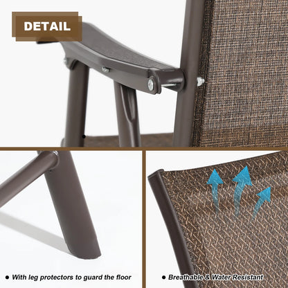 Aoodor Folding Patio Chairs for Indoor and Outdoor 4 Sets-Brown