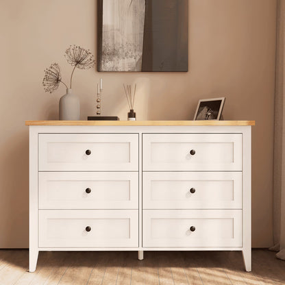 RichYa 6 Drawer Dresser for Bedroom,Chest of Drawers with Metal Knobs,Dresser for Closet,White