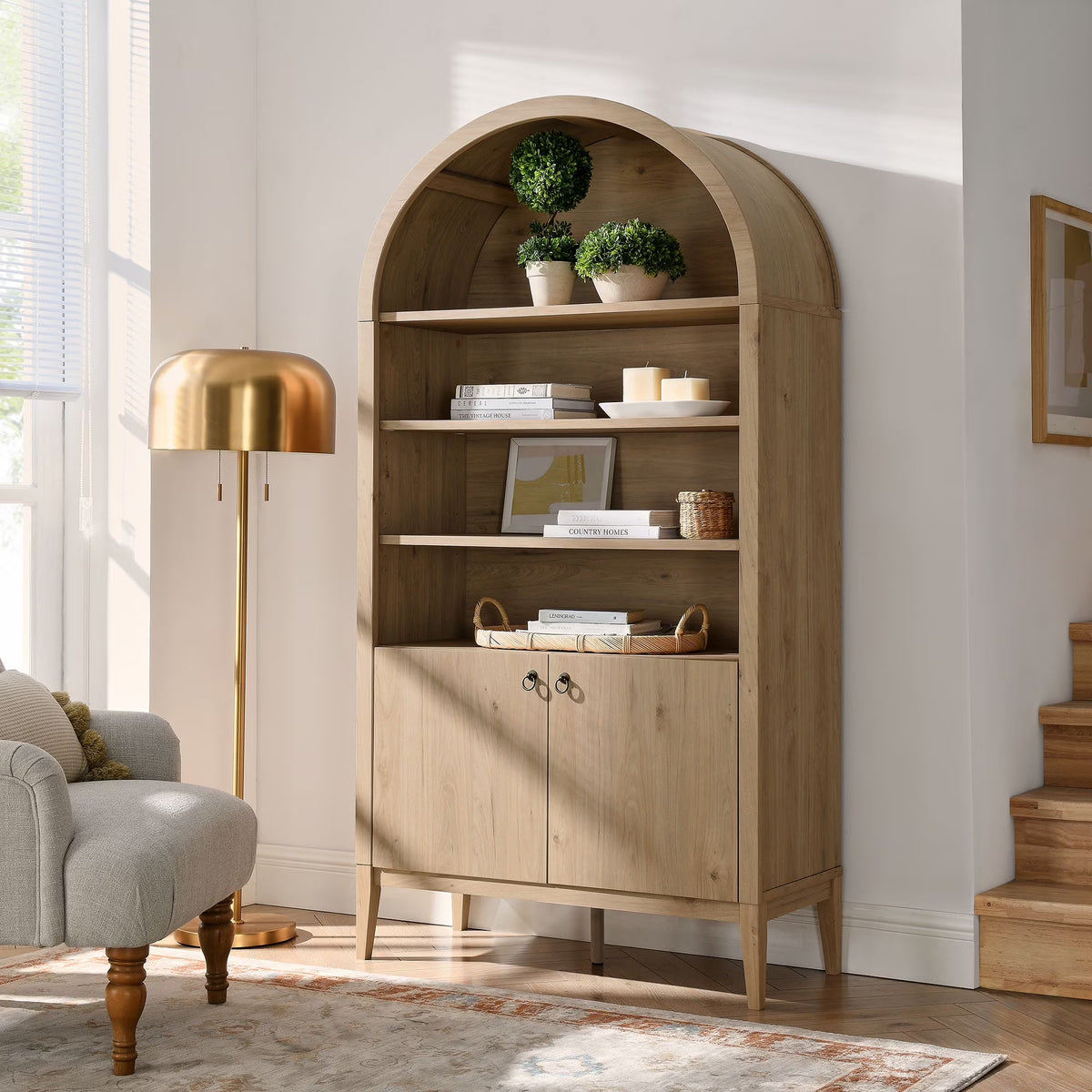 Modway Nolan 74" Tall Arched Storage Display Cabinet Bookshelf in Black