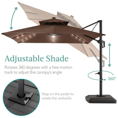 Best Choice Products 10x10ft 2-Tier Square Outdoor Solar LED Cantilever Patio Umbrella w/ Base Included - Tan