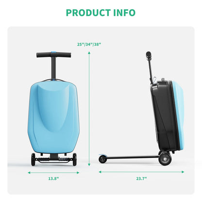 TABU Scooter Luggage for Kids & Adults, Carry on Luggage with Wheels for Kids Ages 6-15,Blue