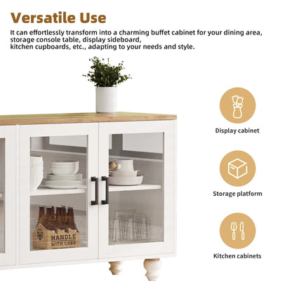 Euroco 110" Entertainment Center Wall Unit Set with Glass Display Cabinets, Adjustable Shelves & Vintage TV Stand for TVs up to 85", Farmhouse Style Media Console with Storage, Gourd Legs
