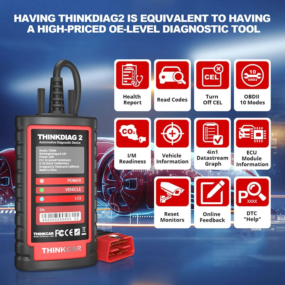 Thinkcar Thinkdiag 2 Obd Scanner Bluetooth Bidirectional Scan Tool Full System Diagnostic, 15+ Reset Functions, CAN-FD